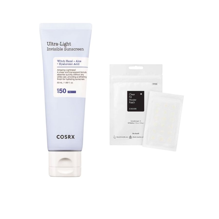 Combo Miếng Dán Mụn Cosrx Clear Fit Master Patch (Đen) + Kem Chống Nắng Cosrx Ultra-Light Invisible Sunscreen SPF50 PA++++