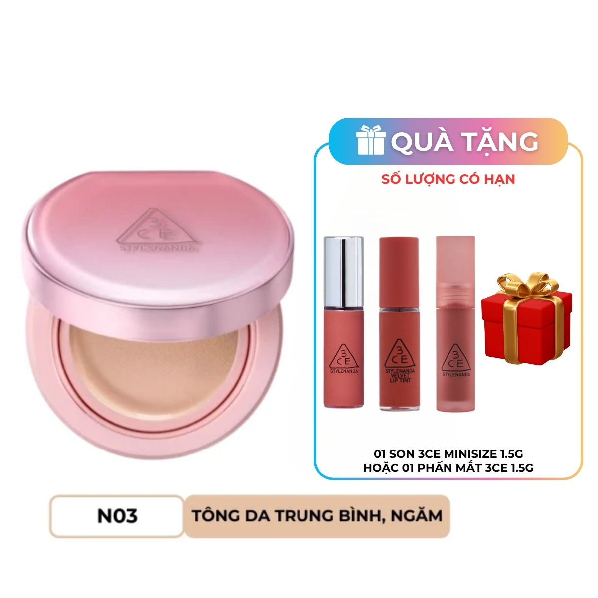 Phấn Nước 3CE Fitting Mesh Cover Cushion 11g - N03