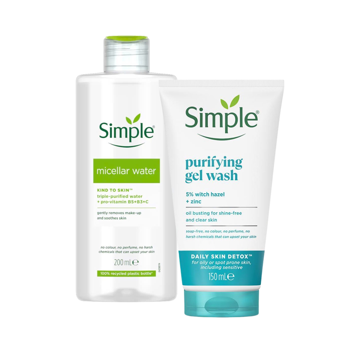 Combo Gel Rửa Mặt Simple Purifying Gel Wash Giảm Bóng Nhờn 150ml + Nước Tẩy Trang Simple 200ml