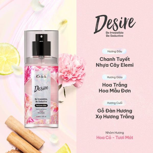 Xịt Thơm Toàn Thân Malissa Kiss Perfume Mist Hương Nước Hoa 88ml - Desire