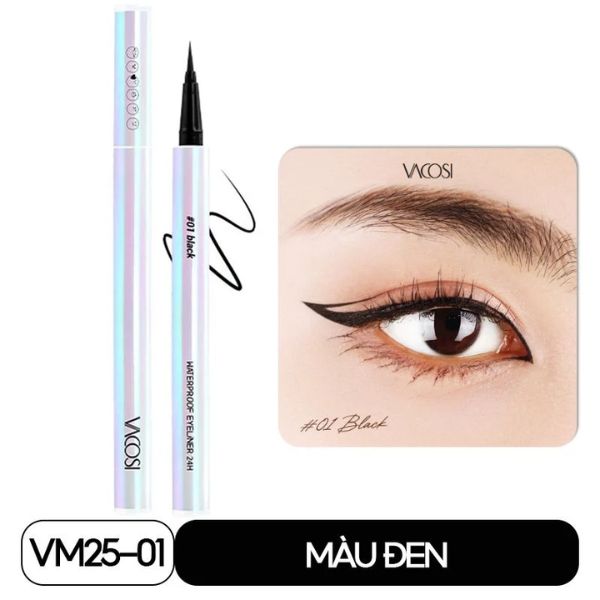 Bút Kẻ Mắt Nước Vacosi Waterproof Eyeliner 24H Không Lem Màu Đen (Bản Mới) 0.6g VM25-01Black