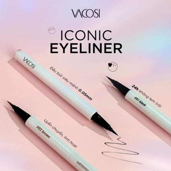 Bút Kẻ Mắt Nước Vacosi Waterproof Eyeliner 24H Không Lem Màu Đen (Bản Mới) 0.6g VM25