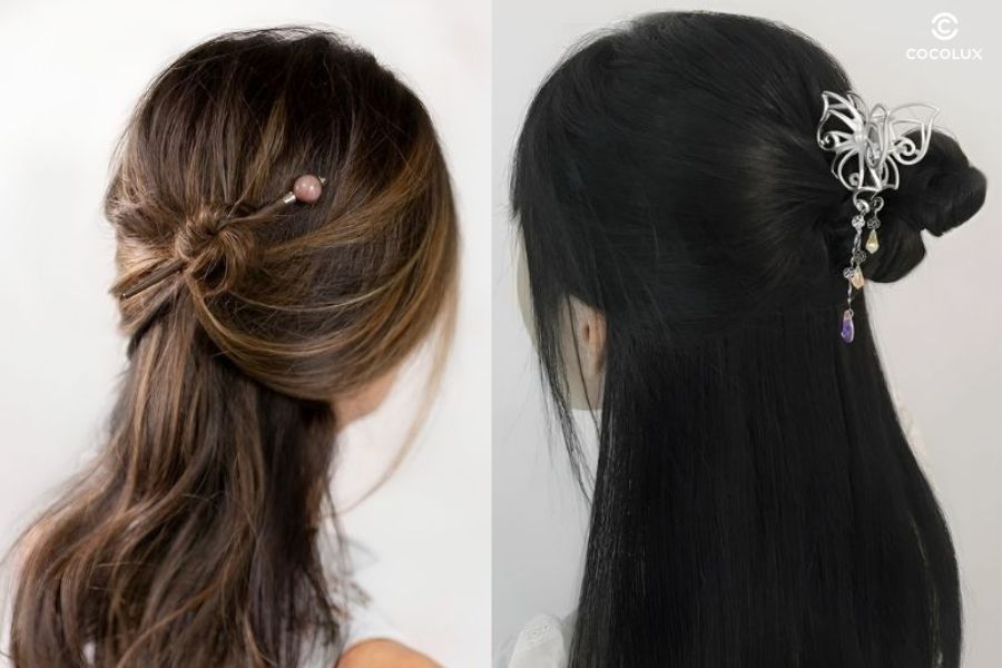 Búi nửa đầu nữ tính, vừa xinh xắn vừa tinh tế