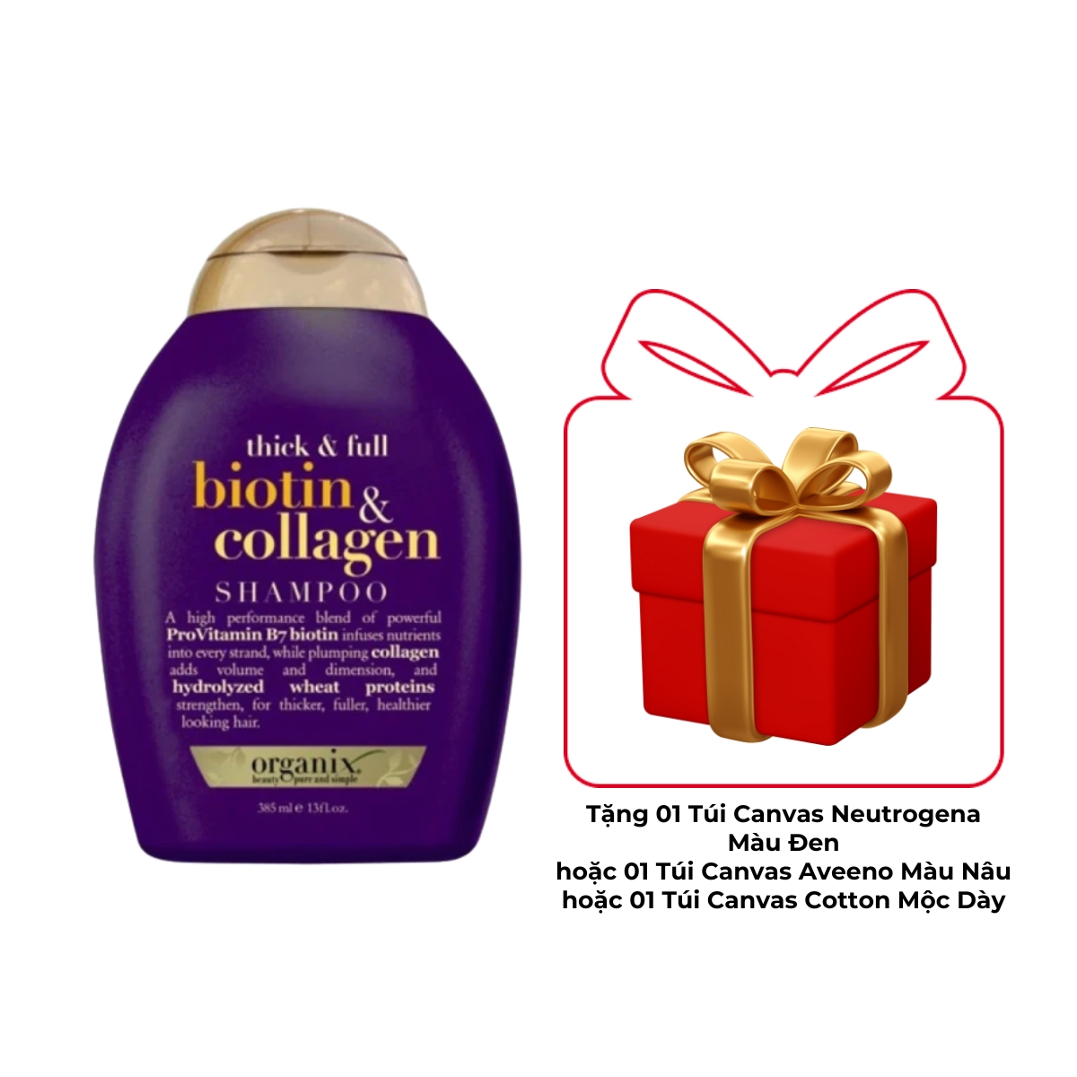 Dầu gội OGX Thick & Full Biotin Collagen 385ml Tím