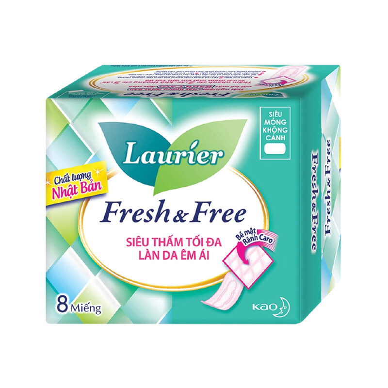 Băng Vệ Sinh Laurier Siêu Mỏng Không Cánh Fresh&Free 22cm 8 Miếng