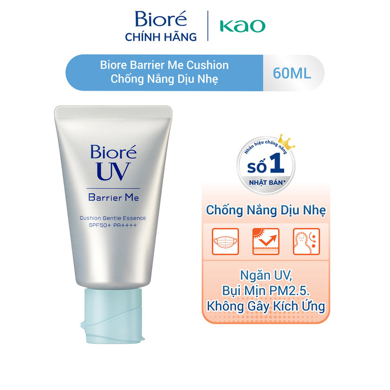 Tinh Chất Chống Nắng Bioré UV Barrier Me Cushion Gentle Essence SPF50+ PA++++ Dịu Nhẹ 60g