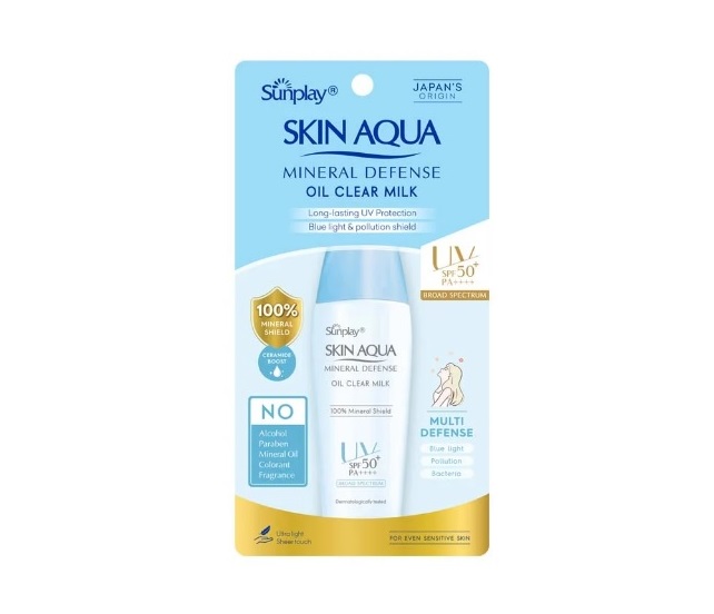 Sữa Chống Nắng Sunplay Skin Aqua Mineral Defense Oil Clear Milk SPF50+ PA++++ Vật Lý Bảo Vệ Da Giảm Dầu 25g