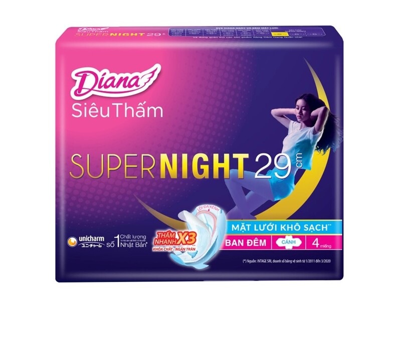 ​​Băng Vệ Sinh Diana Ban Đêm Cánh 29cm - 4 PCS