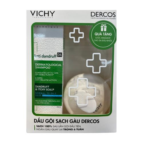 Combo Vichy Dầu Gội Giảm Gàu Cho Da Đầu Dầu & Lược Massage 2 Món