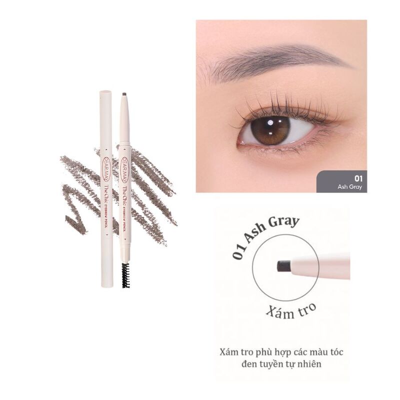 Chì Kẻ Mày Dearmay The Chic Eyebrow Pencil 0.18g - 01 Ash Gray