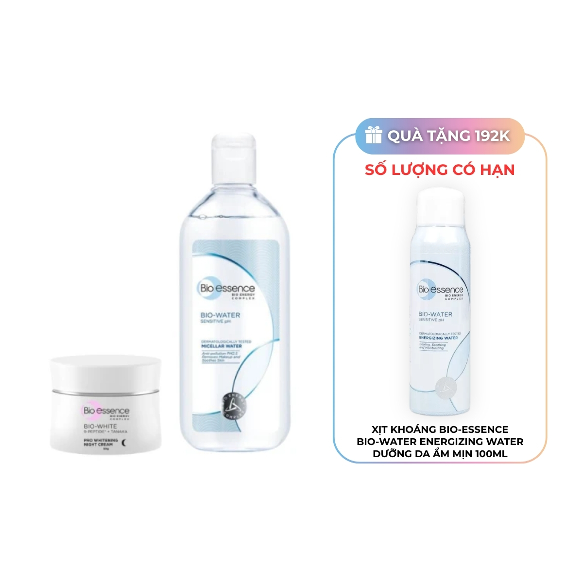 Bộ Sản Phẩm Bio-essence Kem Dưỡng Bio-White Ban Đêm + Nước Tẩy Trang 400ml