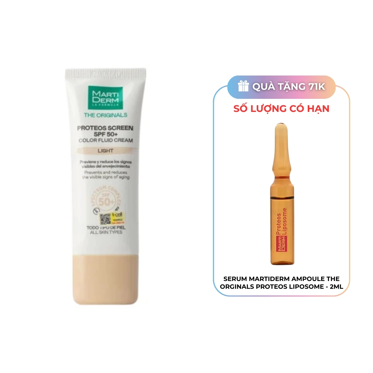 Kem Chống Nắng MartiDerm The Originals Proteos Screen SPF50+ 40ml - Light