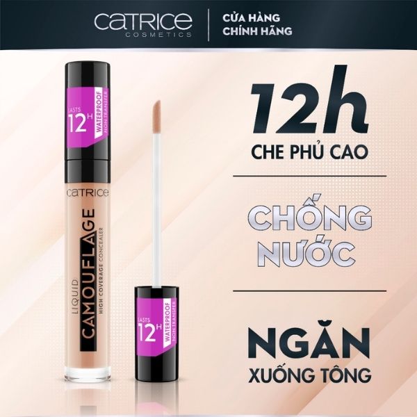 Che Khuyết Điểm Catrice Liquid Camouflage có khả năng che phủ đến 12h đồng hồ