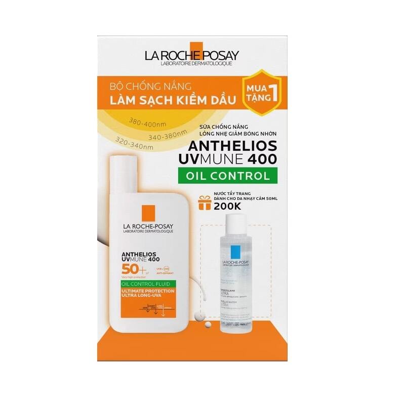 Combo Sữa Chống Nắng Anthelios UVMune400 Oil Control 50ml Tặng Nước tẩy Trang La Roche-Posay 50ml