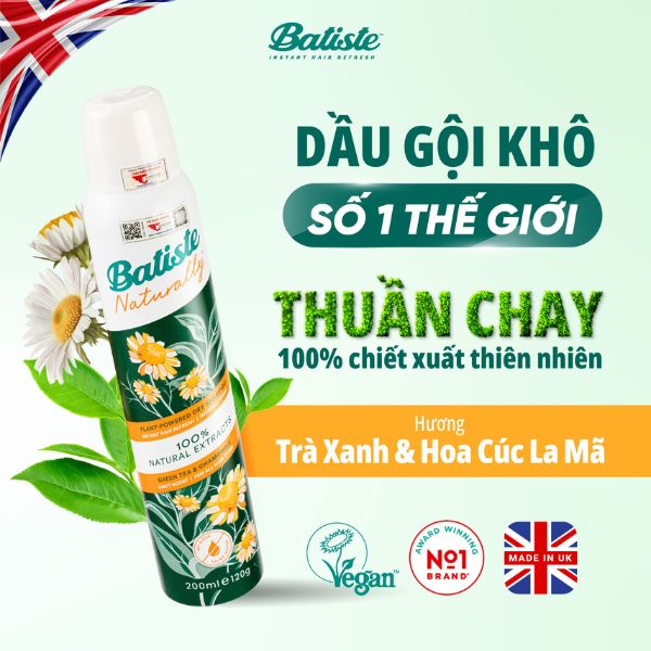 Gội Khô Batiste Cao Cấp Cúc La Mã Trà Xanh 200ml