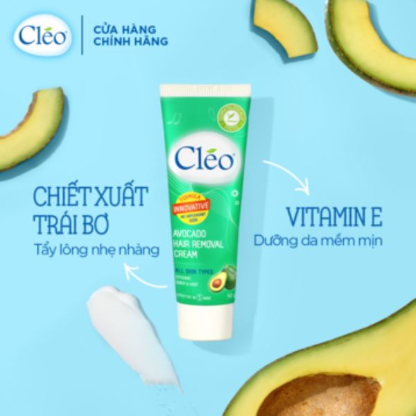 Kem Tẩy Lông Cleo Avocado Hair Removal Cream Chiết Xuất Bơ Công Thức Đột Phá 50g