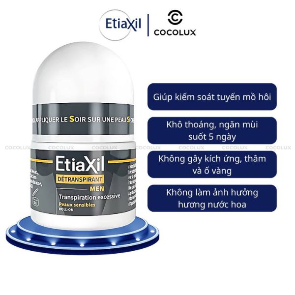 Lăn Khử Mùi EtiaXil Detranspirant Transpiration Exessive Peaux Sensibies - MEN