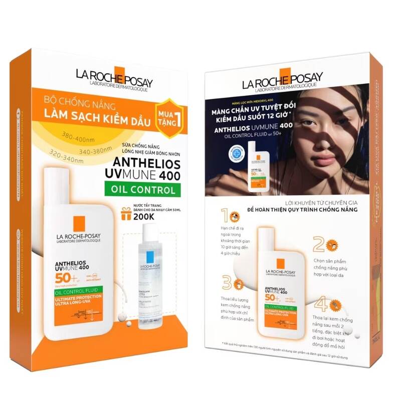 Mô tả combo sữa chống nắng Anthelios UVMune400 Oil Control 50ml tặng nước tẩy trang La Roche-Posay 50ml