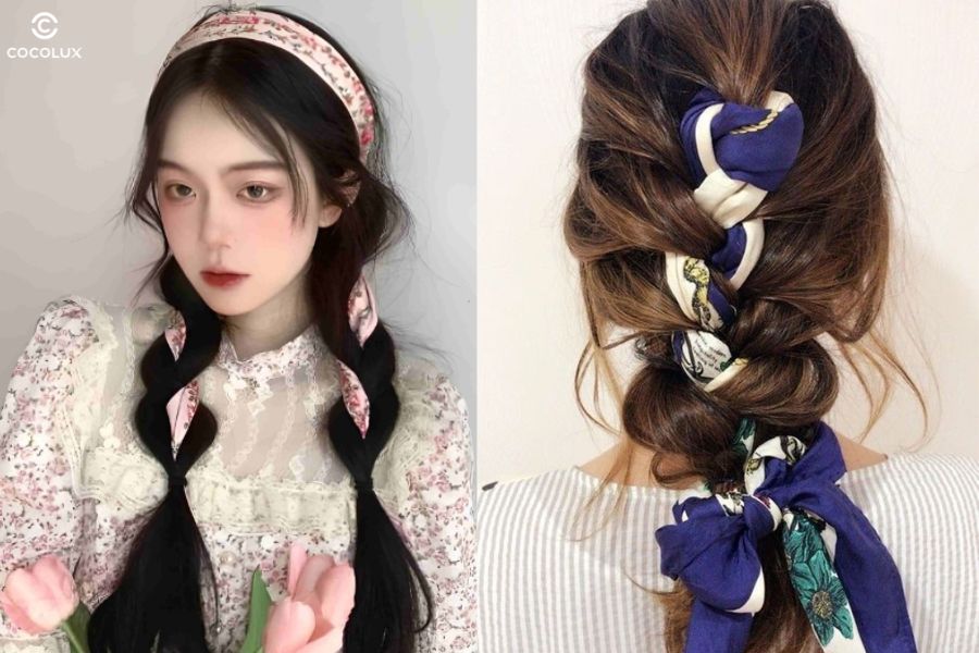Khăn Bandana giúp kiểu tóc tết dài thêm nổi bật, hợp thời và đầy phong cách