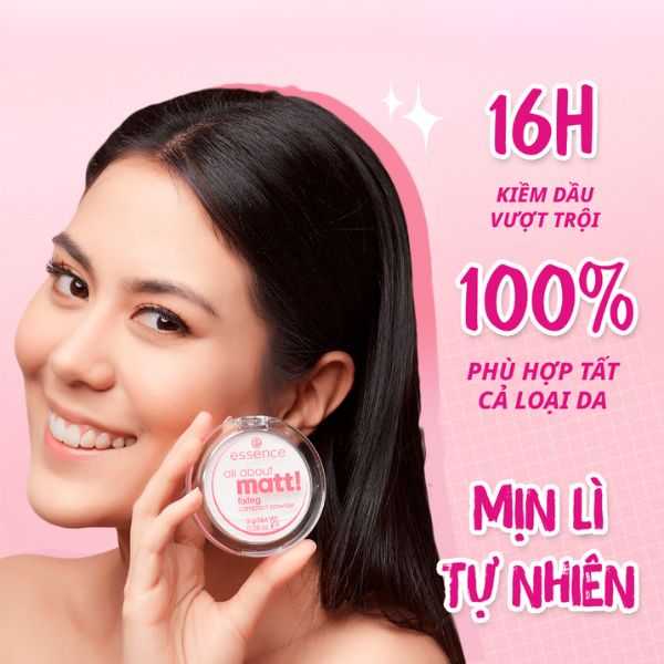 Phấn Phủ Essence All About Matt có khả năng kiềm dầu lên tới 16h