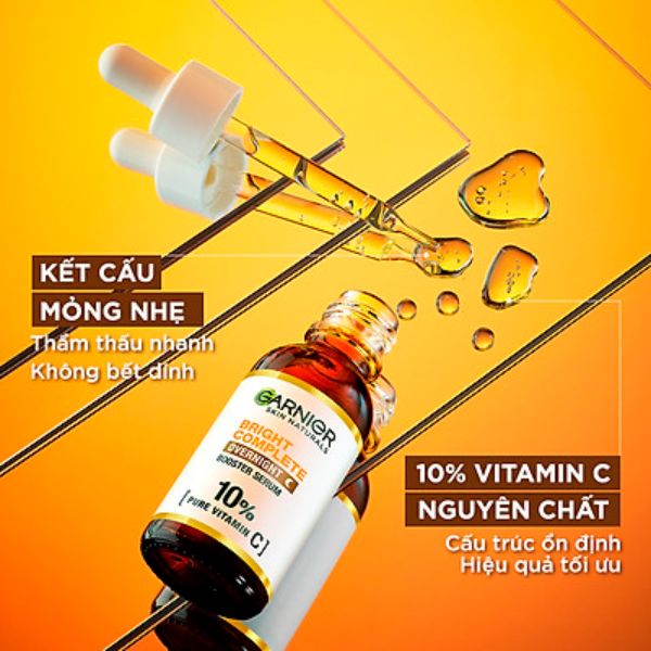 i ưu điểm nổi bật của Serum Garnier 10% Vitamin C Bright Complete Overnight Tăng Cường Sáng Da Mờ Thâm Ban Đêm 30ml 