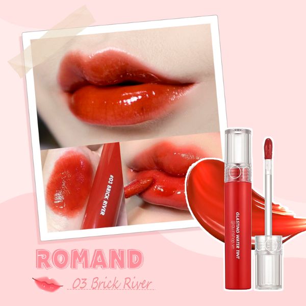 Son Bóng Romand Glasting Water Tint 03 Brick River tạo lớp tint bóng trên môi