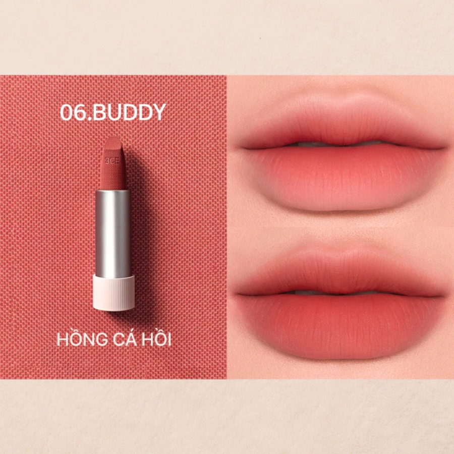 Mô tả Son Thỏi 3CE Cashmere Hug Lipstick #06 Buddy