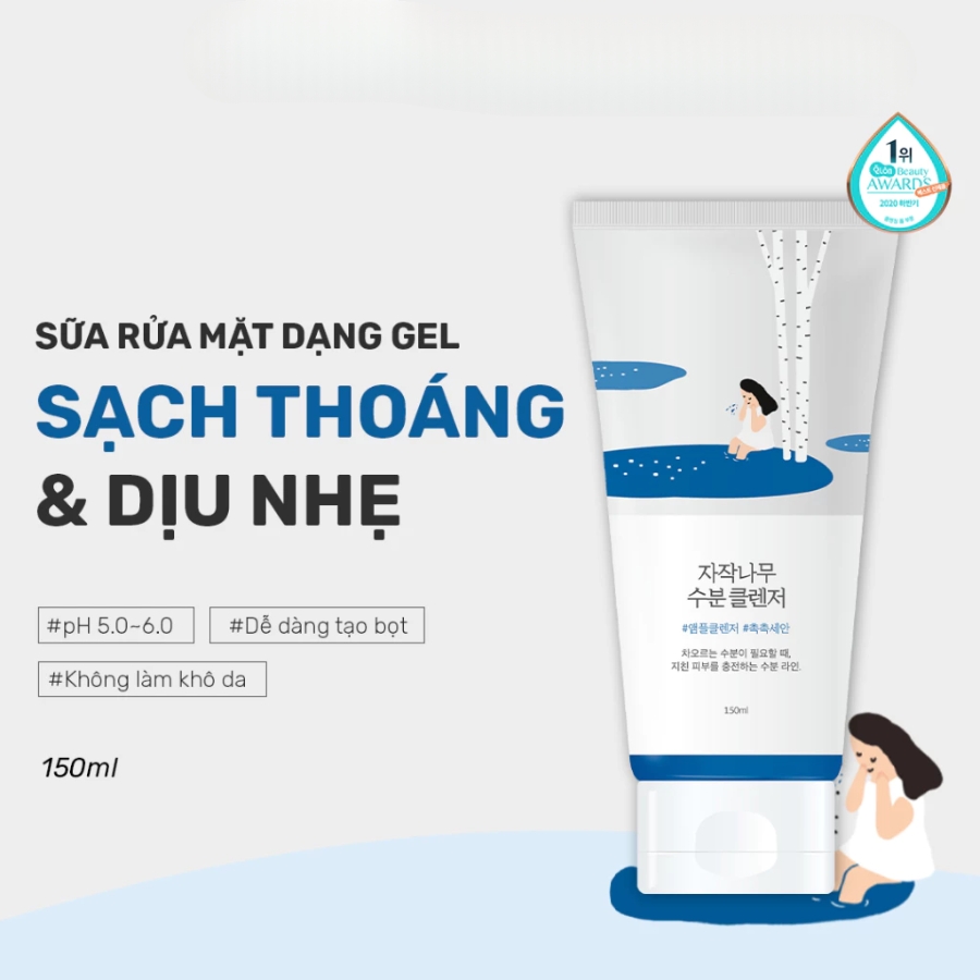 Mô tả sữa rửa mặt Round Lab Birch Juice Moisturizing Cleanser