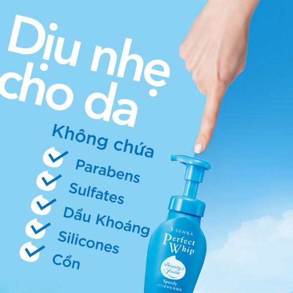 Bọt Rửa Mặt Senka Perfect Whip Beauty Foam Speedy Sạch Sâu Ẩm Mịn 150ml