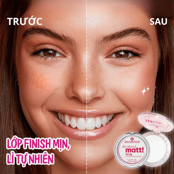 trước và sau khi sử dụng Phấn Phủ Essence All About Matt Kiềm Dầu, Lâu Trôi