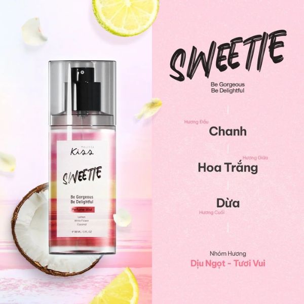 Xịt Thơm Toàn Thân Malissa Kiss Perfume Mist Hương Nước Hoa 88ml - Sweetie